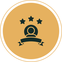 Person icon with stars and ribbon.