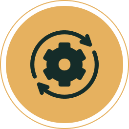 Gear with recycling arrows on yellow background.