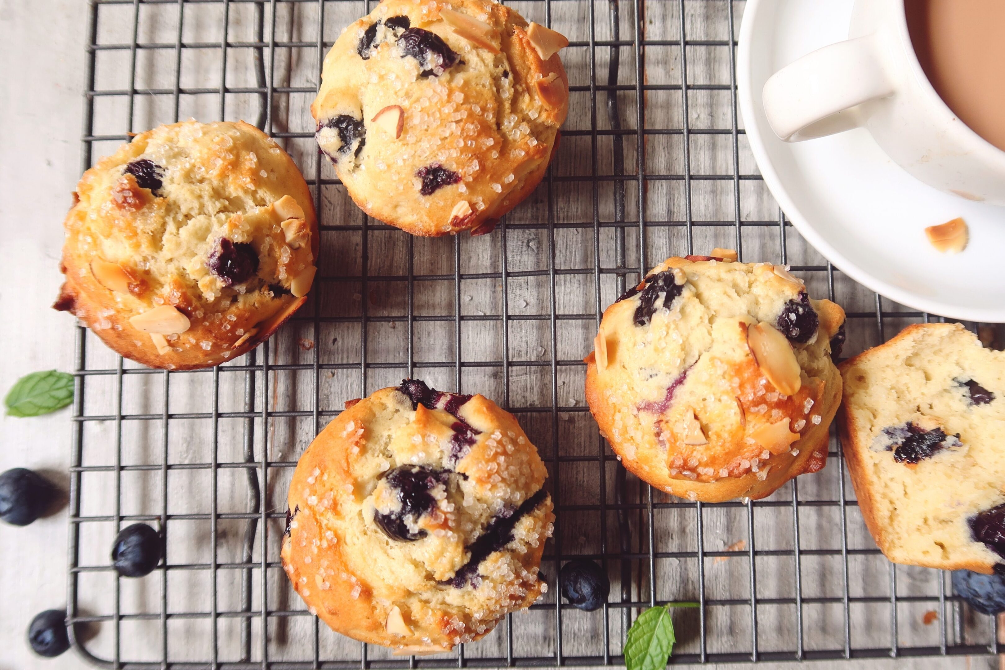 Homemade,Blueberry,Gluten,Free,Muffins,Served,With,Cup,Of,Tea